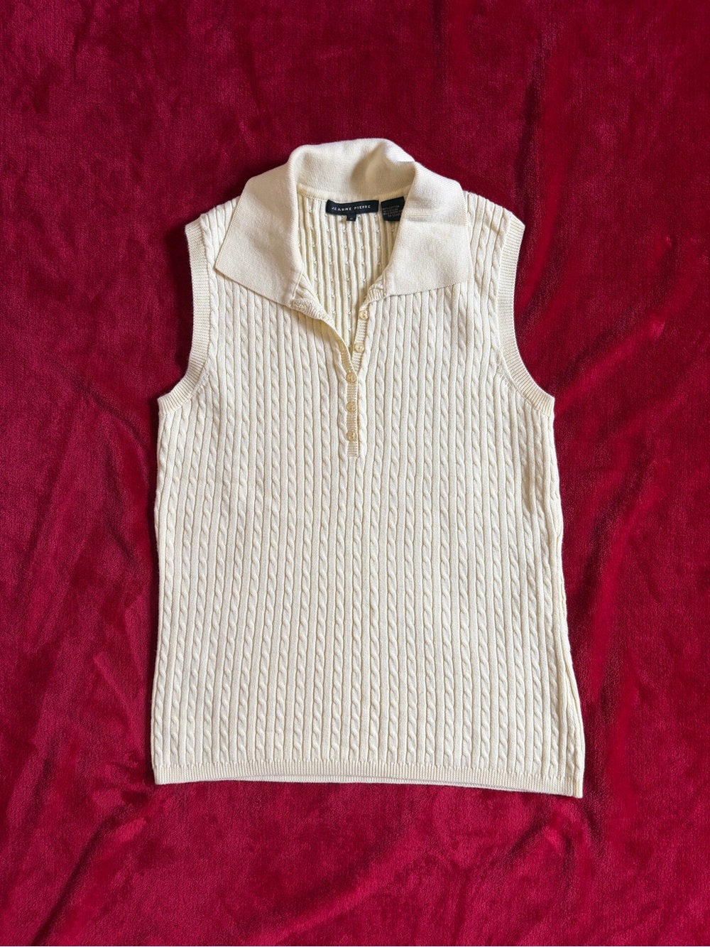 Vintage Jeanne Pierre Butter Colored Knit Sweater Vest Polo Top: Size S